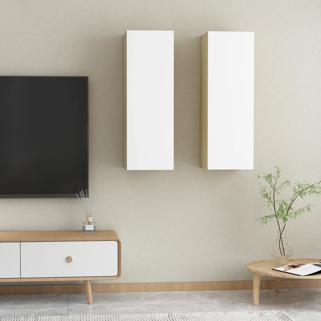vidaXL TV Stands 2 pcs White and Sonoma Oak 12"x11.8"x35.4" Engineered Wood