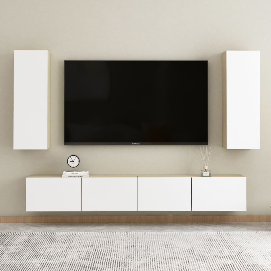 vidaXL TV Stand White and Sonoma Oak 12"x11.8"x35.4" Engineered Wood