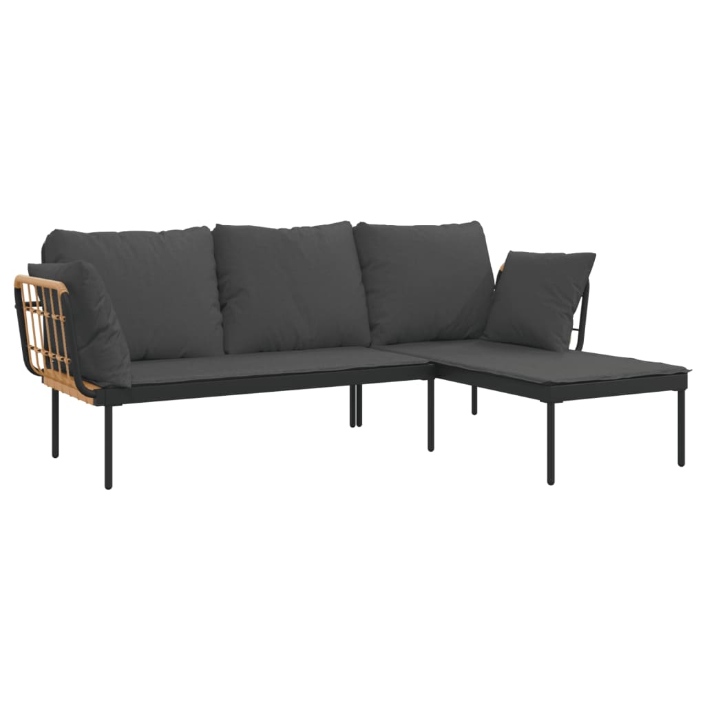 vidaXL 3 Piece Patio Lounge Set with Dark Gray Cushions Poly Rattan