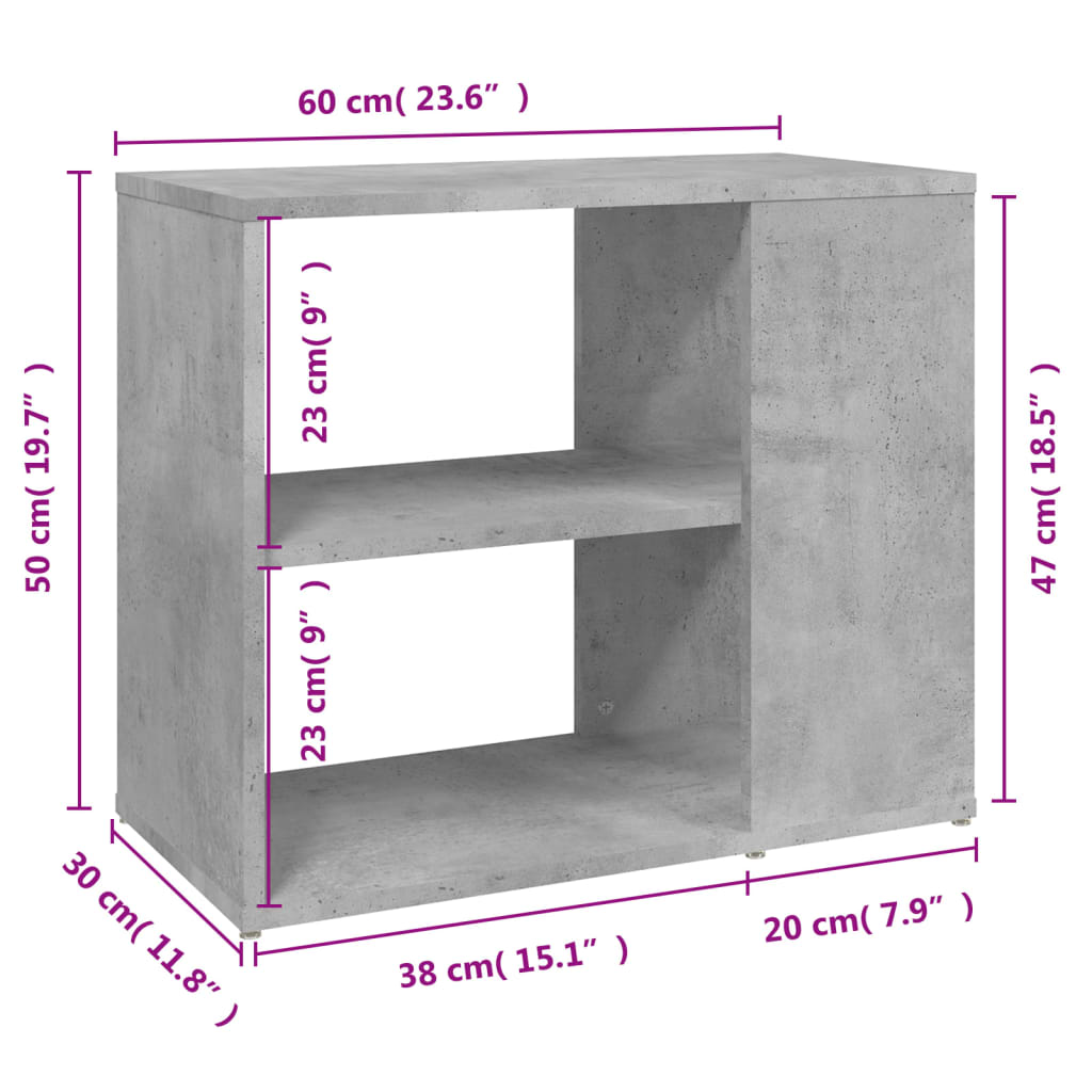 vidaXL Side Cabinet Concrete Gray 24"x12"x20" Chipboard