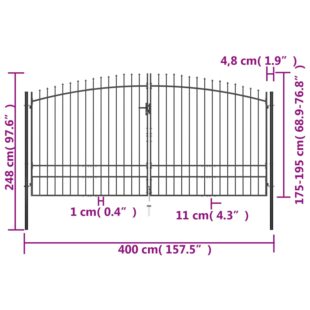 Details about   vidaXL Garden Fence with Spear Top Steel 133.9"x23.6" Black 
