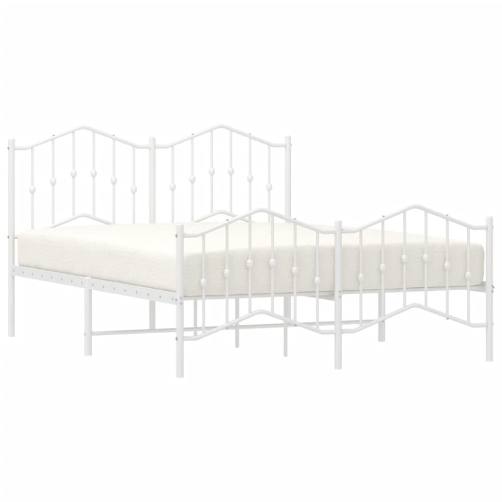 vidaXL Metal Bed Frame with Headboard and Footboard White 59.1"x78.7"