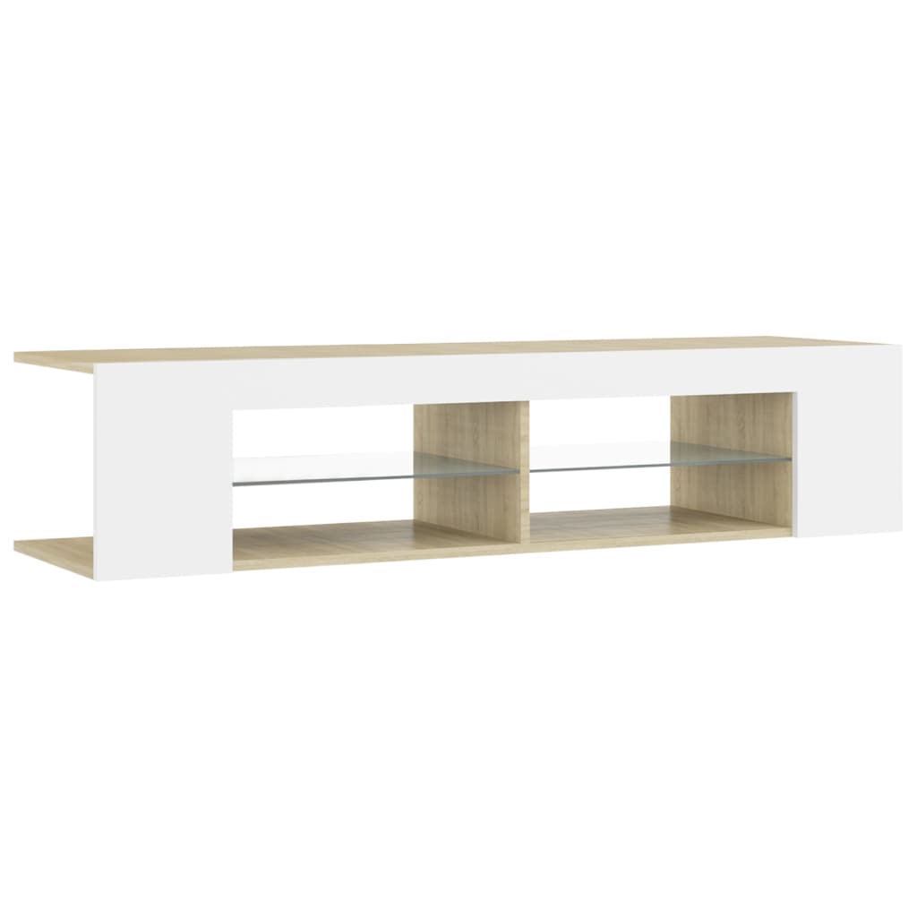 vidaXL TV Cabinet with LED Lights White and Sonoma Oak 53.1"x15.4"x11.8"