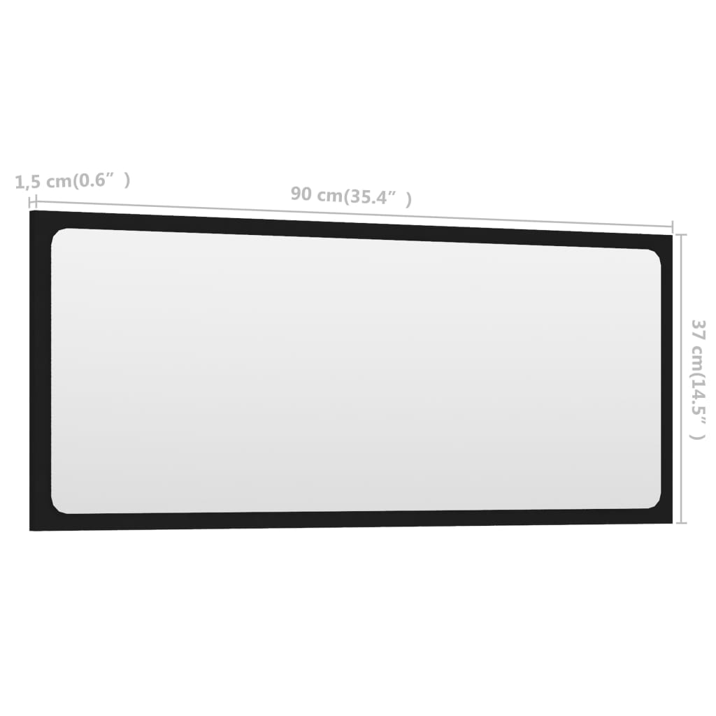 vidaXL Bathroom Mirror Black 35.4"x0.6"x14.6" Engineered Wood