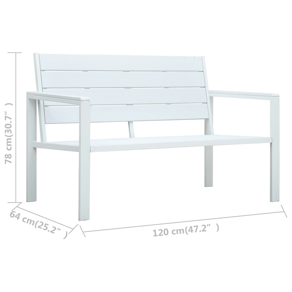 vidaXL Patio Bench 47.2" HDPE White Wood Look