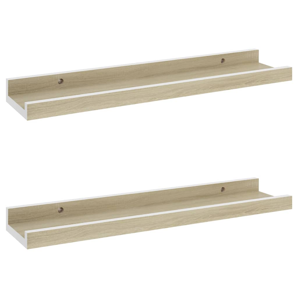 vidaXL Wall Shelves 2 pcs White and Sonoma Oak 15.7"x3.5"x1.2"