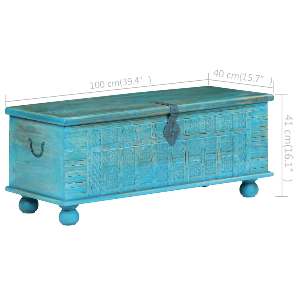 vidaXL Storage Chest Solid Mango Wood Blue 39.4"x15.7"x16.1"