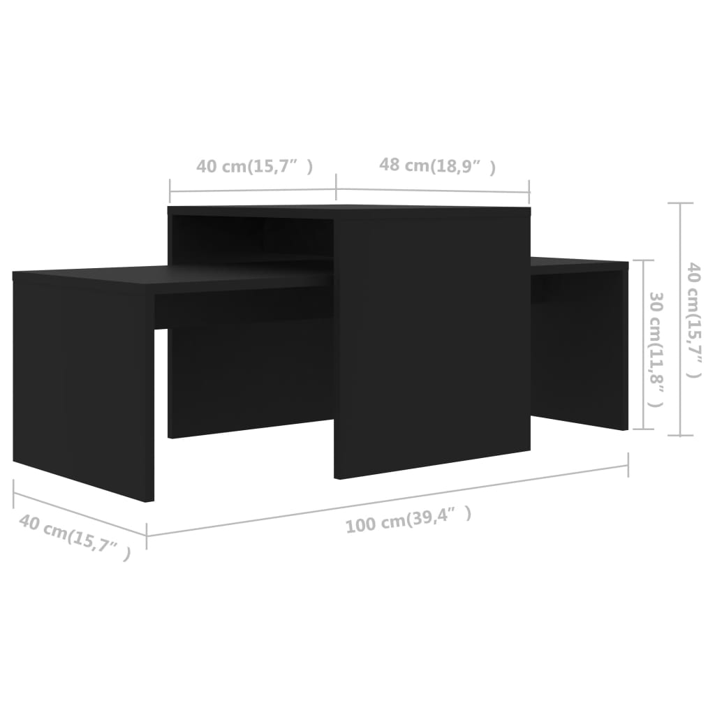 vidaXL Coffee Table Set Black 39.4"x18.9"x15.7" Engineered Wood
