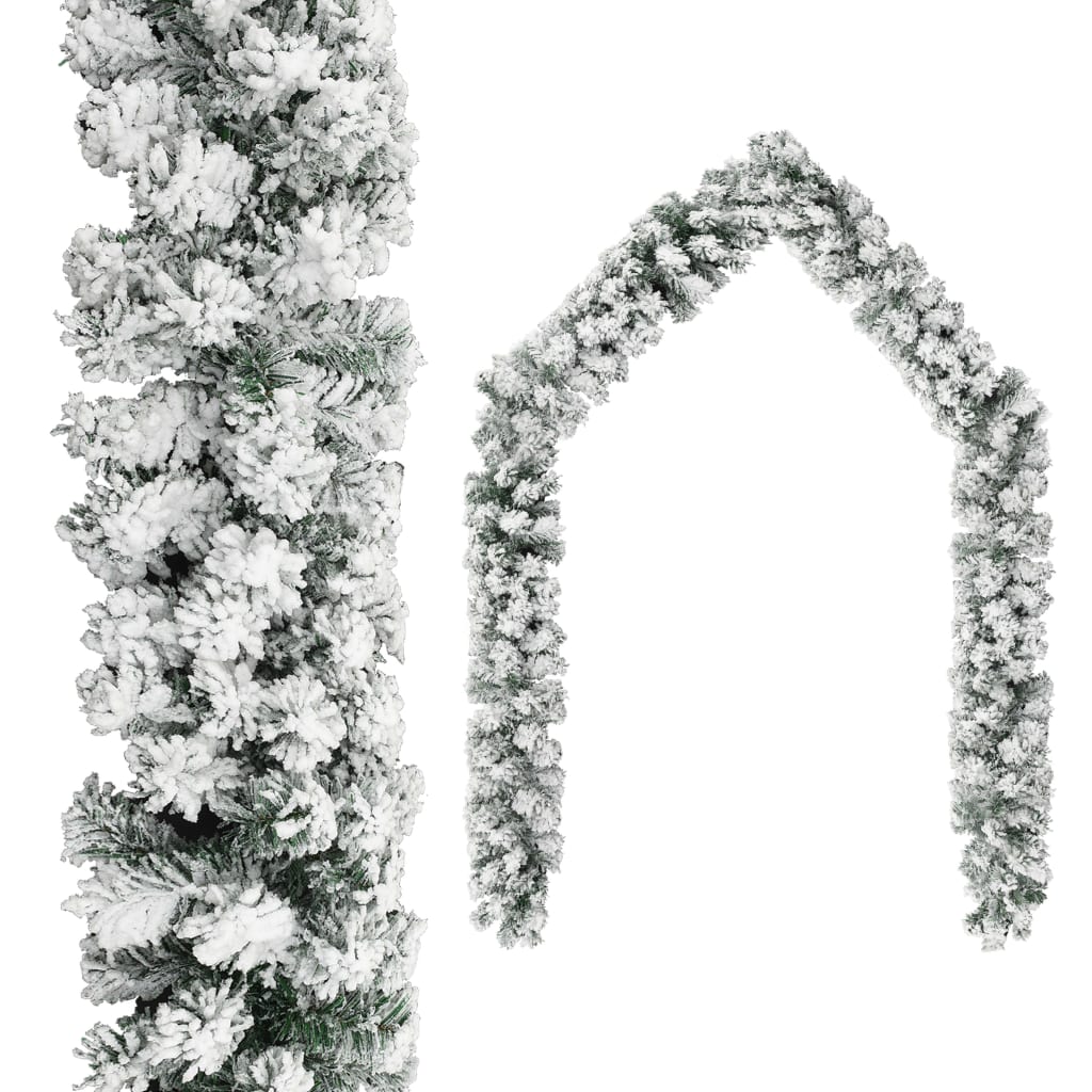 vidaXL Christmas Garland with LEDs&Flocked Snow Green 16.4' PVC