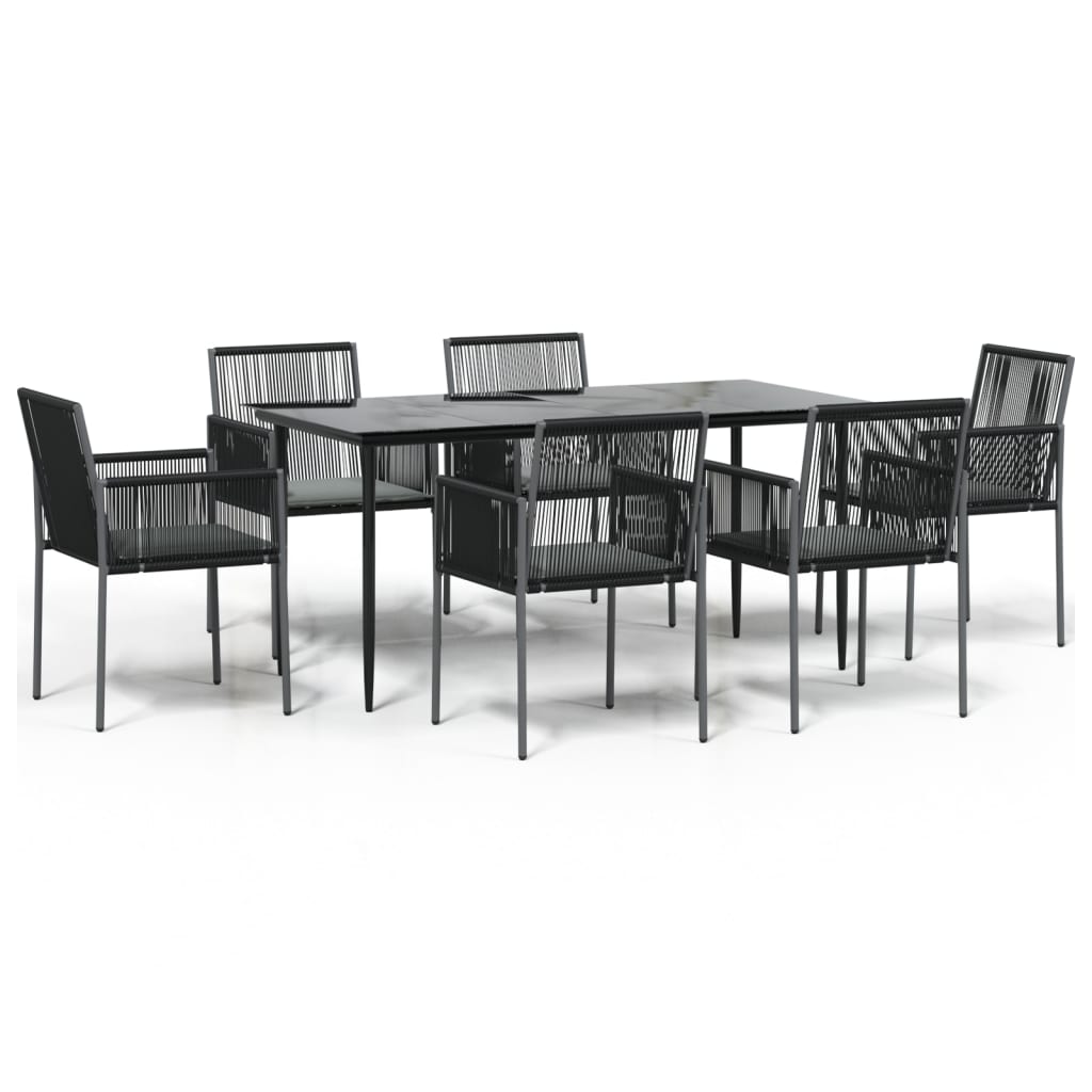 vidaXL 7 Piece Patio Dining Set with Cushions Black Poly Rattan and Steel