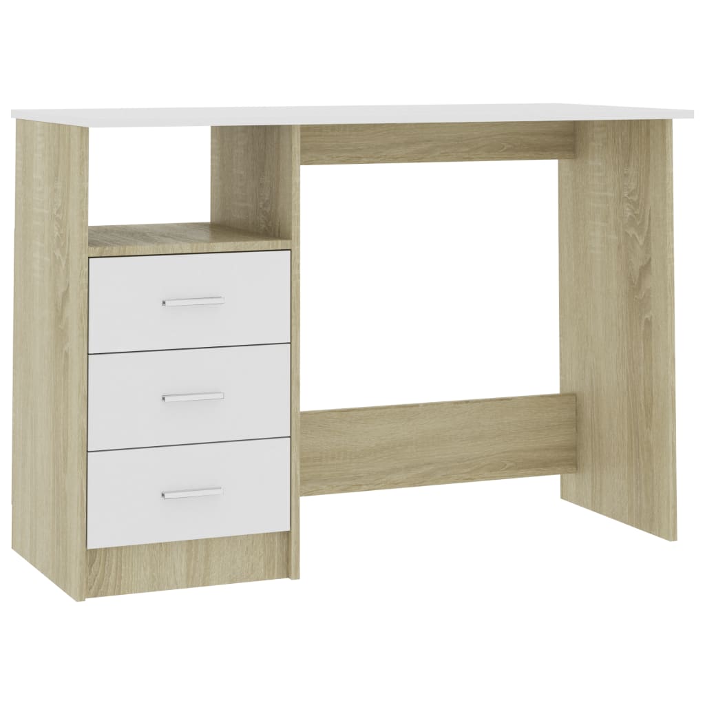 vidaXL Desk with Drawers White and Sonoma Oak 43.3"x19.7"x29.9" Engineered Wood