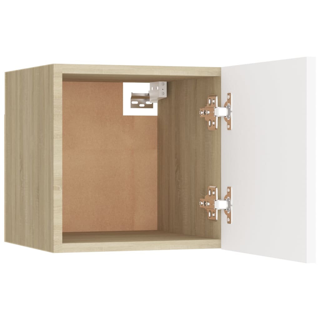 vidaXL Bedside Cabinet White and Sonoma Oak 12"x11.8"x11.8" Engineered Wood