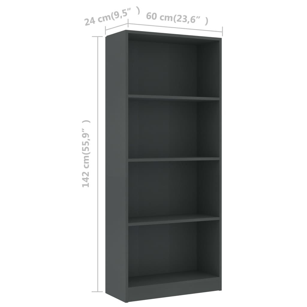 vidaXL 4-Tier Book Cabinet Gray 23.6"x9.4"x55.9" Chipboard