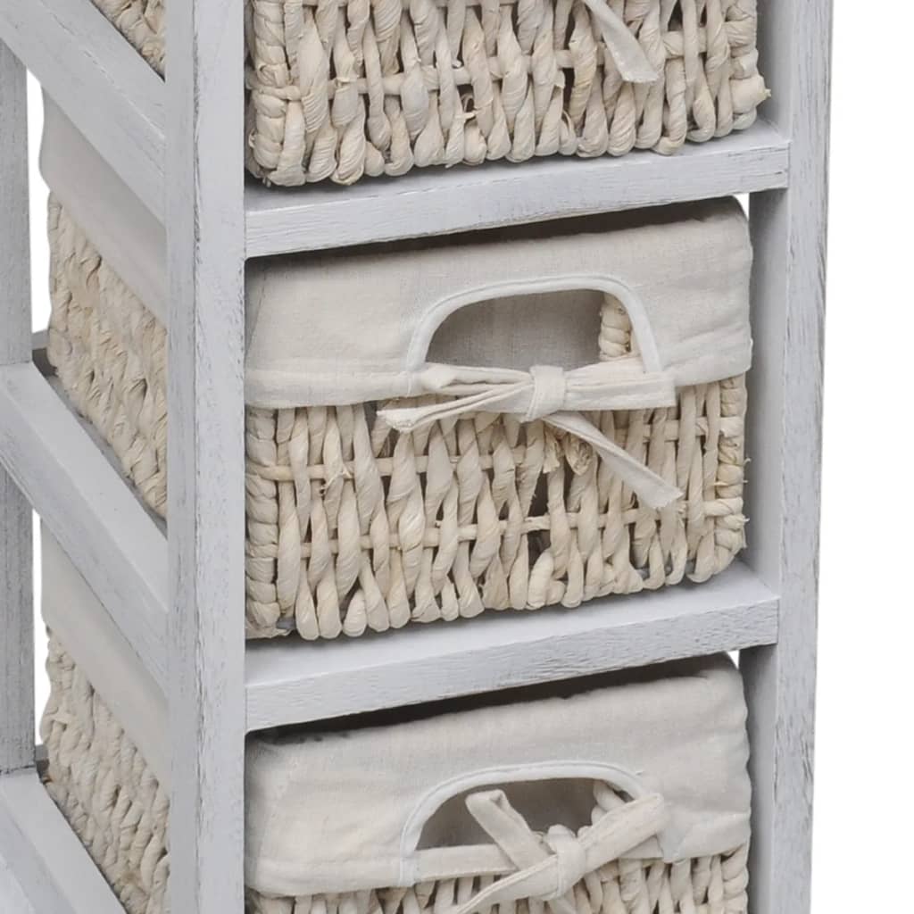 vidaXL Wooden Storage Rack 3 Weaving Baskets White