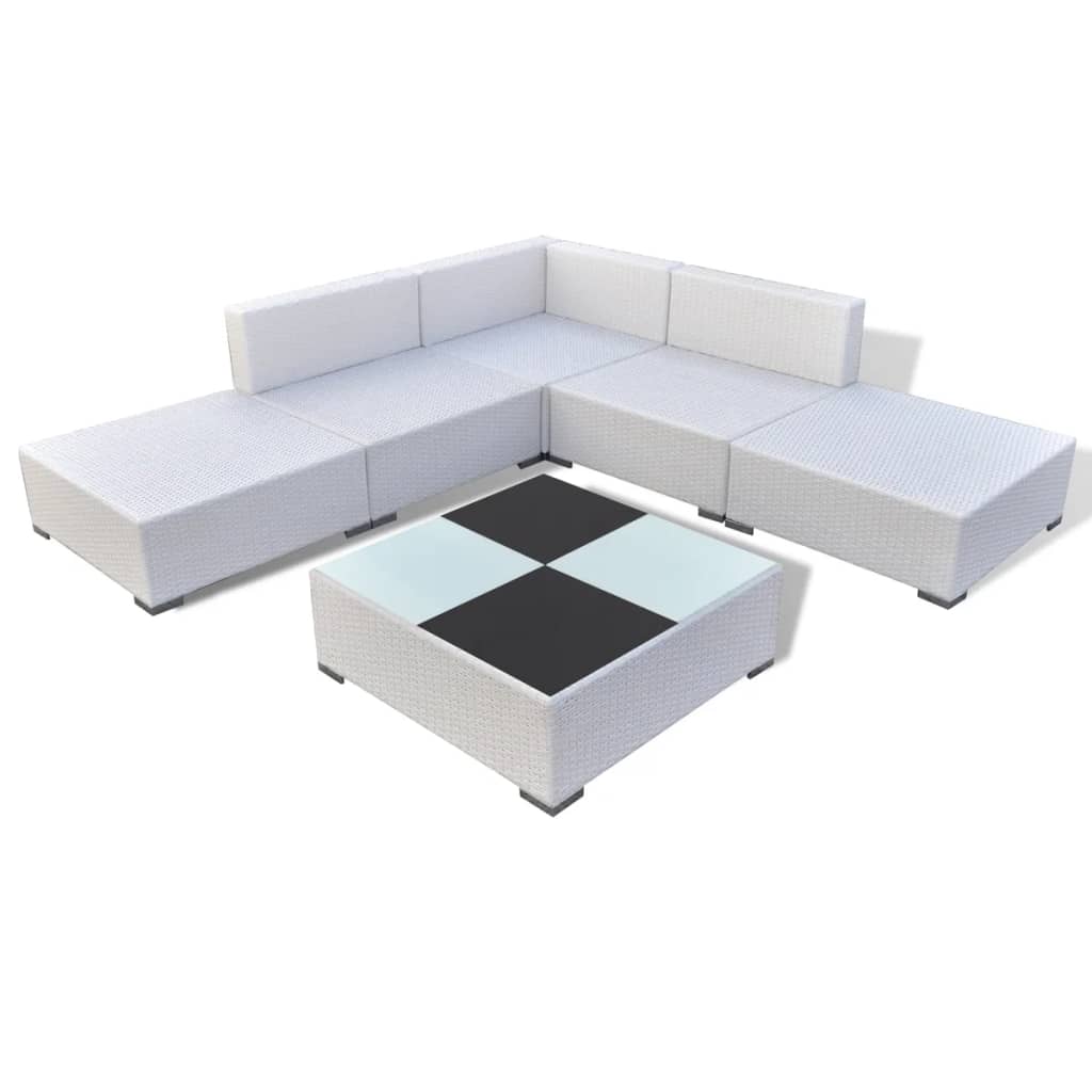 vidaXL 6 Piece Patio Lounge Set with Cushions Poly Rattan White