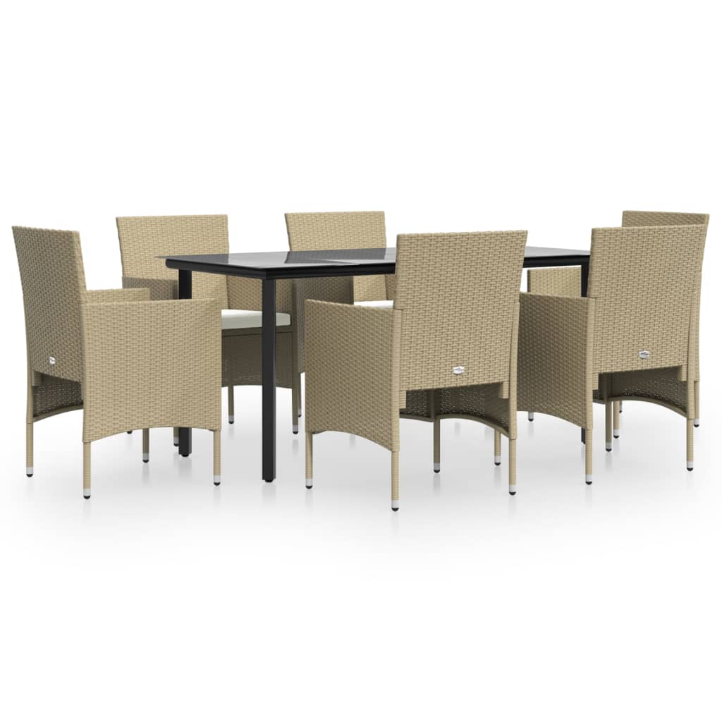 vidaXL 7 Piece Patio Dining Set with Cushions Beige and Black