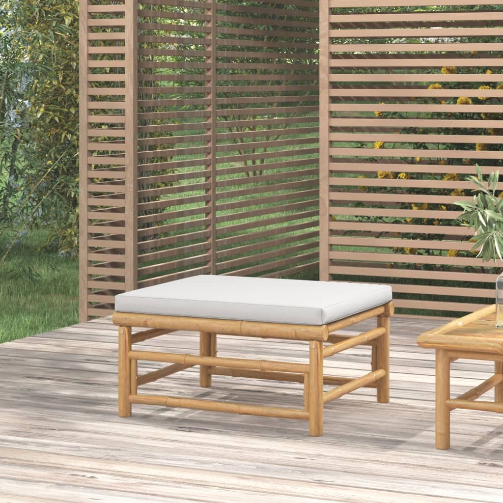 vidaXL Patio Footstool with Light Gray Cushion Bamboo
