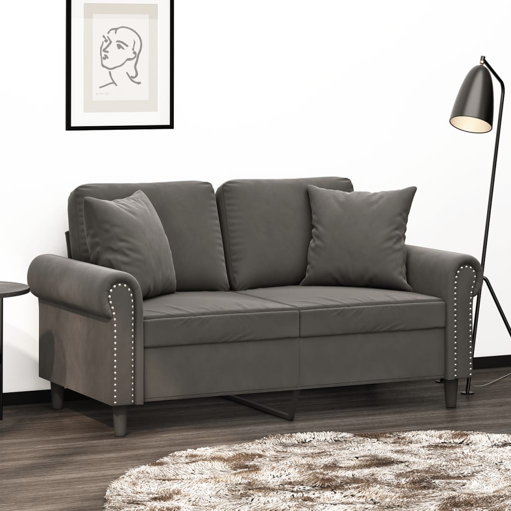 vidaXL 2-Seater Sofa with Pillows&Cushions Dark Gray 47.2" Velvet
