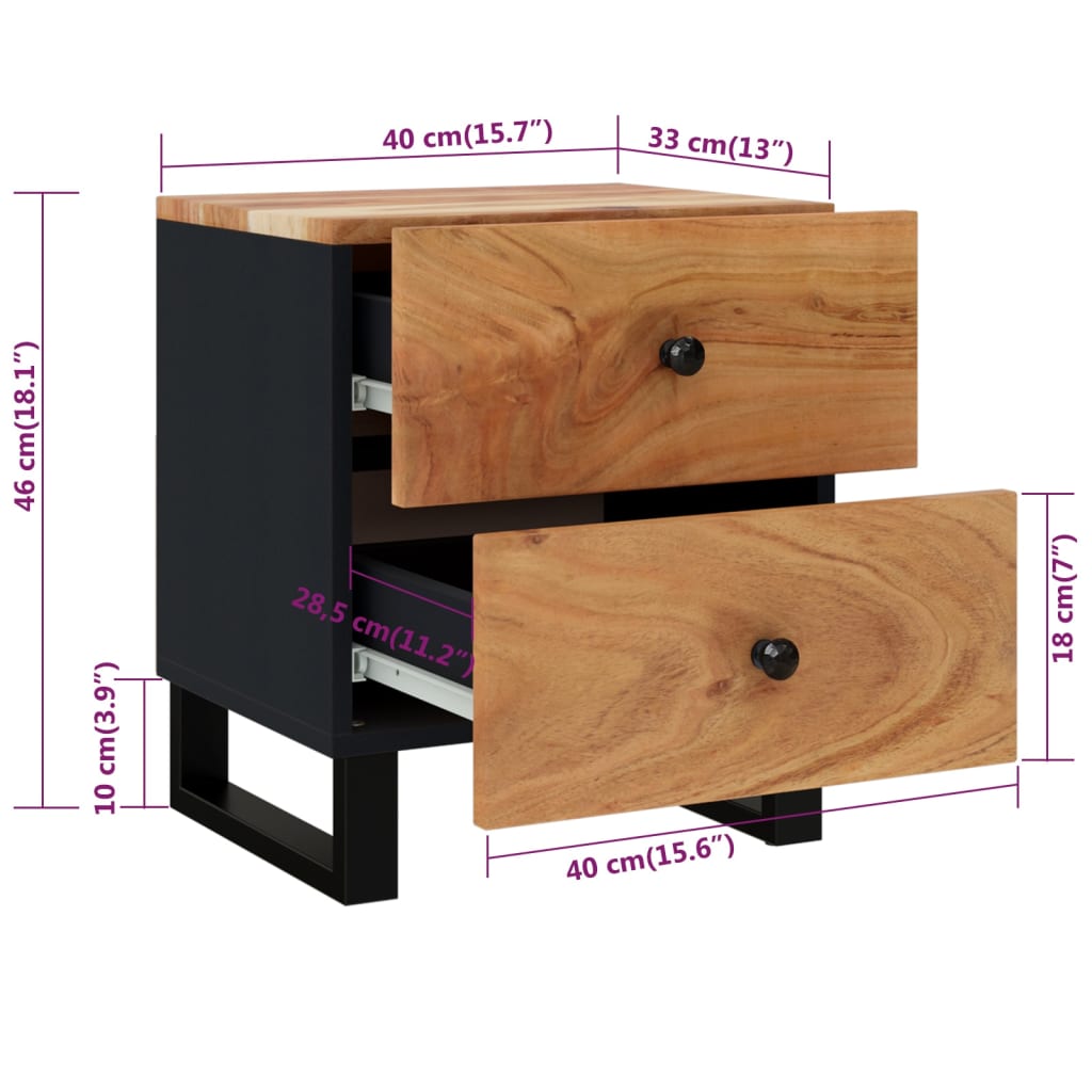 vidaXL Bedside Cabinet 15.7"x13"x18.1" Solid Wood Acacia