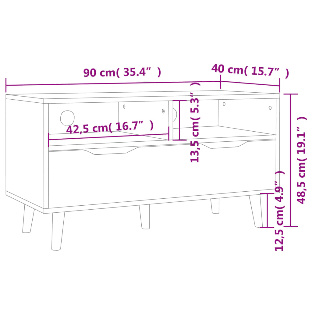 vidaXL TV Stand White 35.4"x15.7"x19.1" Engineered Wood