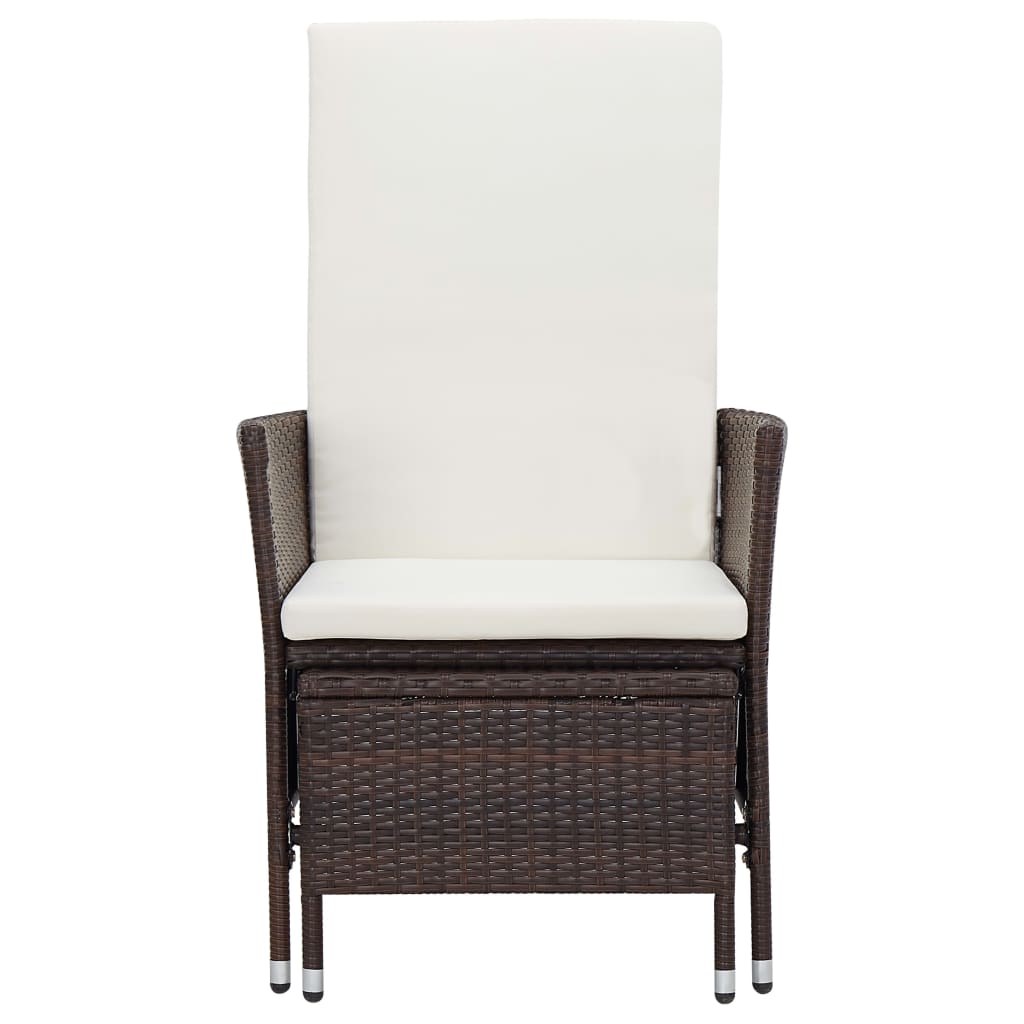 vidaXL Reclining Patio Chair with Cushions Poly Rattan Brown