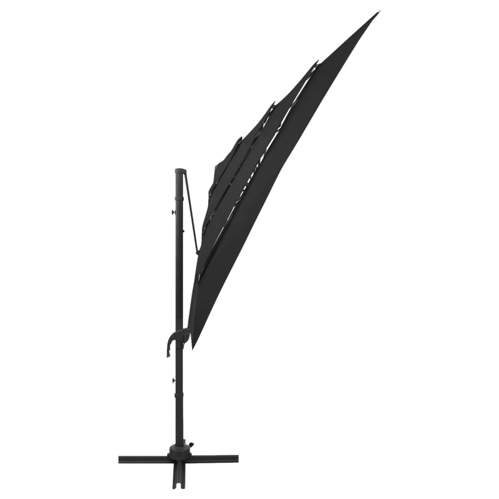 vidaXL 4-Tier Parasol with Aluminum Pole Black 98.4"x98.4"
