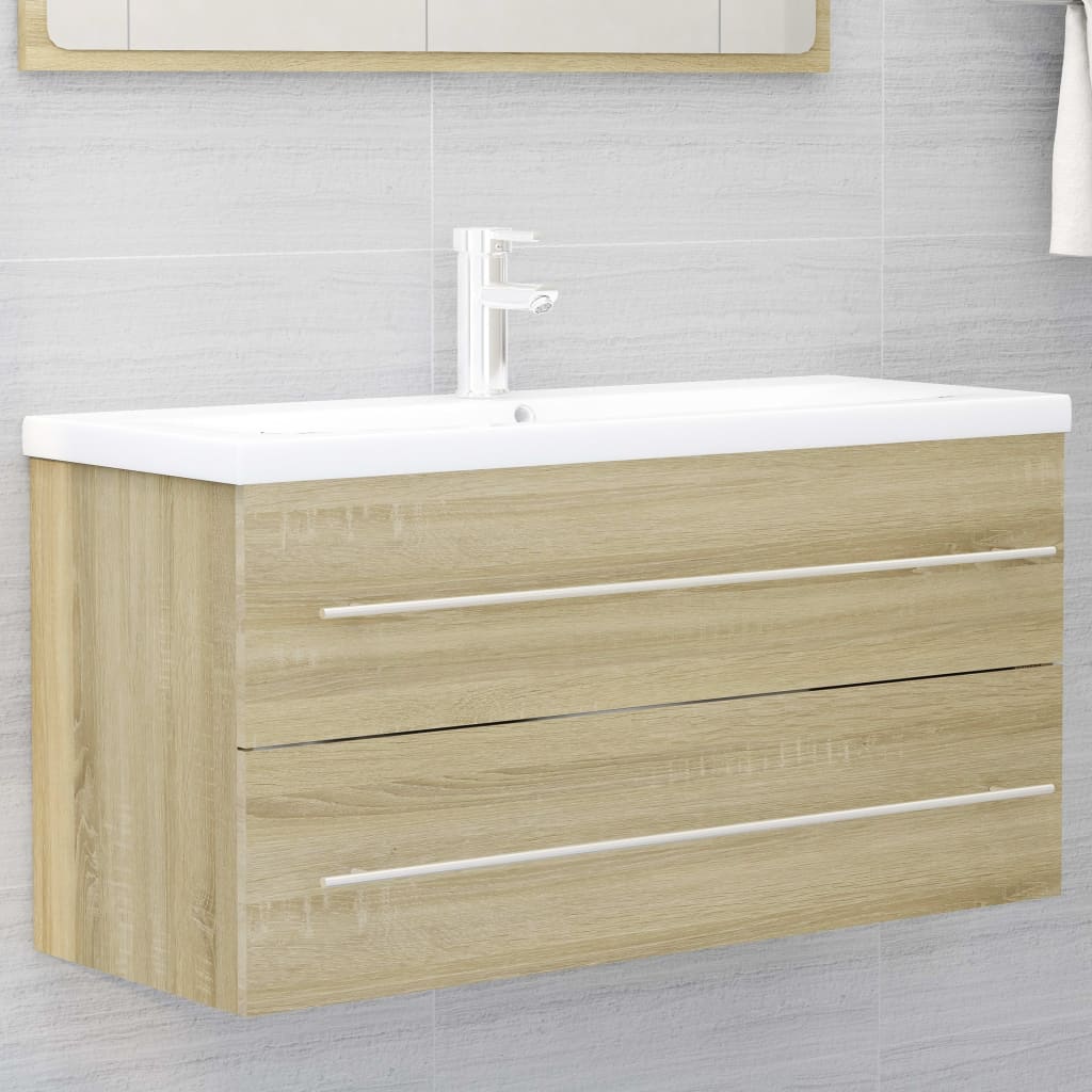 vidaXL 2 Piece Bathroom Furniture Set Sonoma Oak Engineered Wood