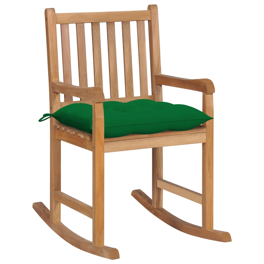 vidaXL Rocking Chair with Green Cushion Solid Teak Wood