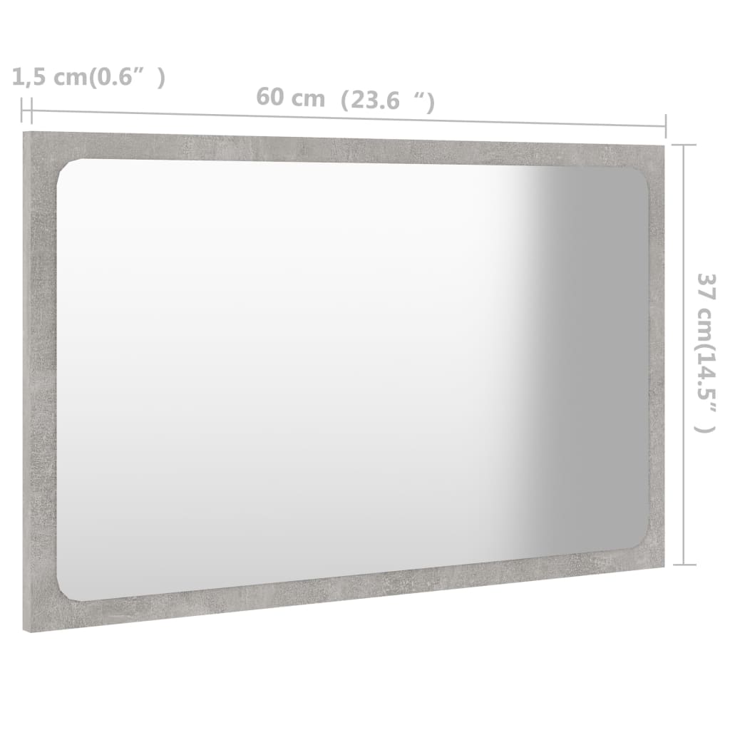 vidaXL Bathroom Mirror Concrete Gray 23.6"x0.6"x14.6" Engineered Wood