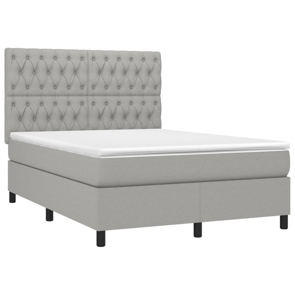 vidaXL Box Spring Bed with Mattress Light Gray Full Fabric