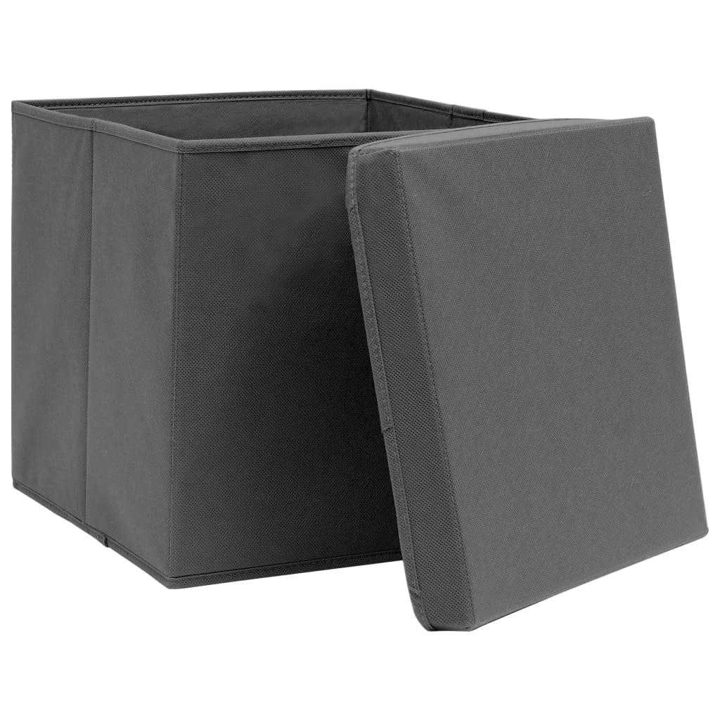 vidaXL Storage Boxes with Covers 10 pcs 11"x11"x11" Gray