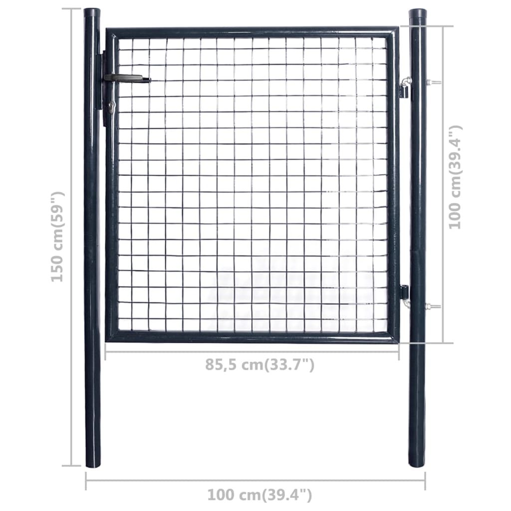 vidaXL Mesh Garden Gate Galvanized Steel 33.7"x39.4" Gray