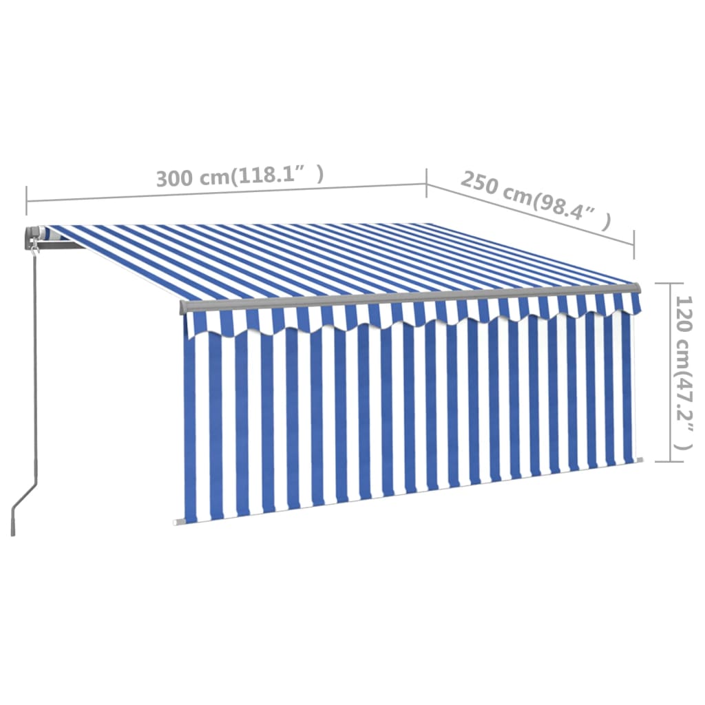 vidaXL Manual Retractable Awning with Blind&LED 9.8'x8.2' Blue&White