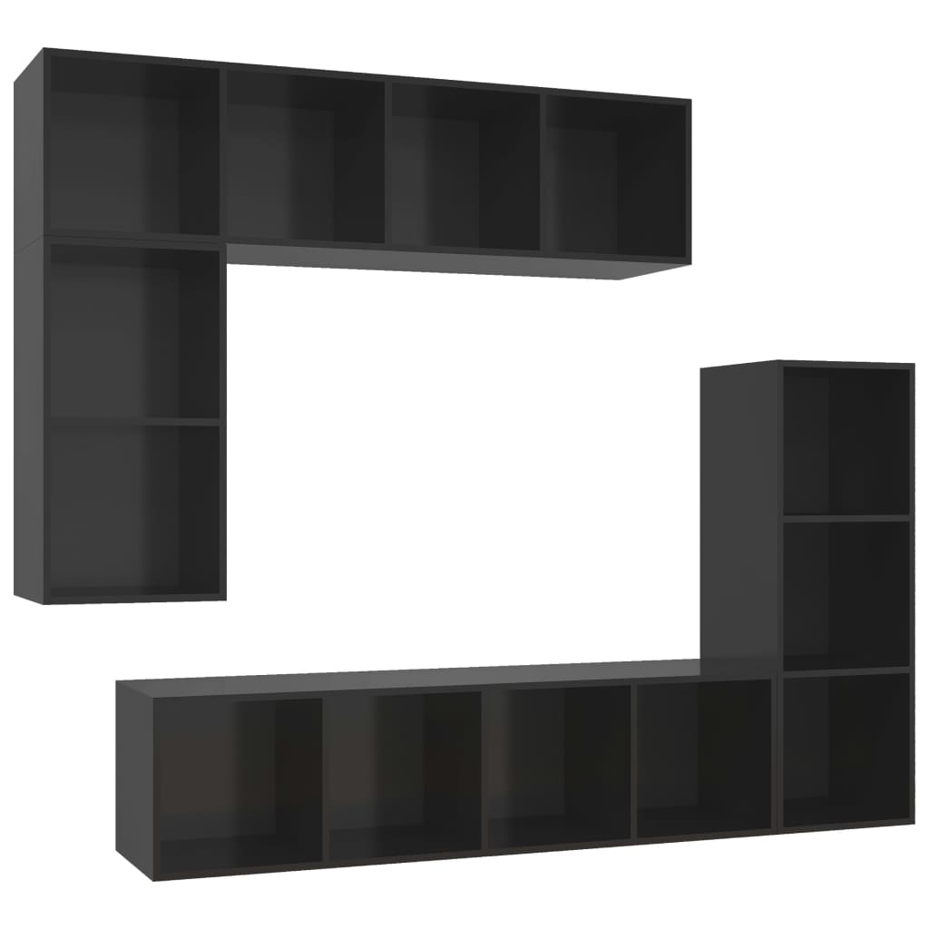 vidaXL 4 Piece TV Stand Set High Gloss Black Engineered Wood