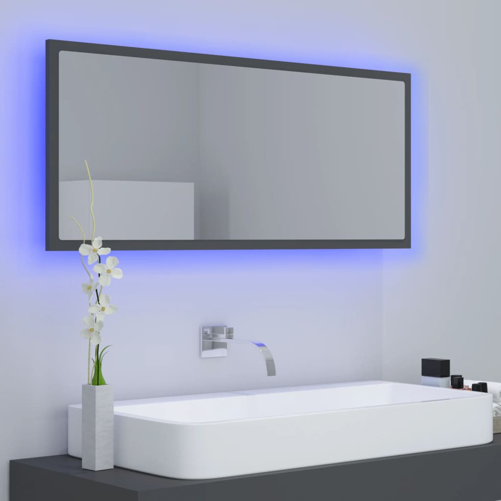 vidaXL LED Bathroom Mirror Gray 39.4"x3.3"x14.6" Acrylic
