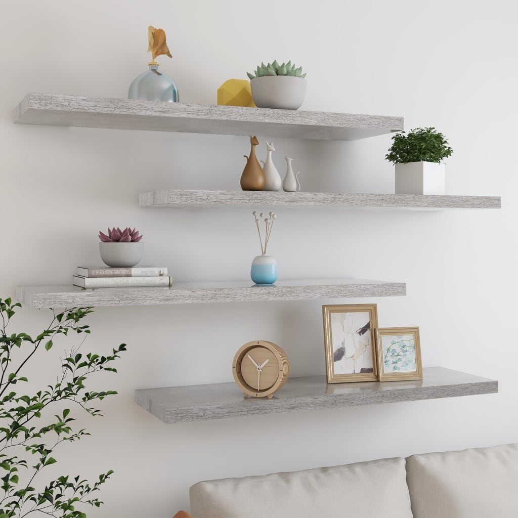 vidaXL Floating Wall Shelves 4 pcs Concrete Gray 35.4"x9.3"x1.5" MDF