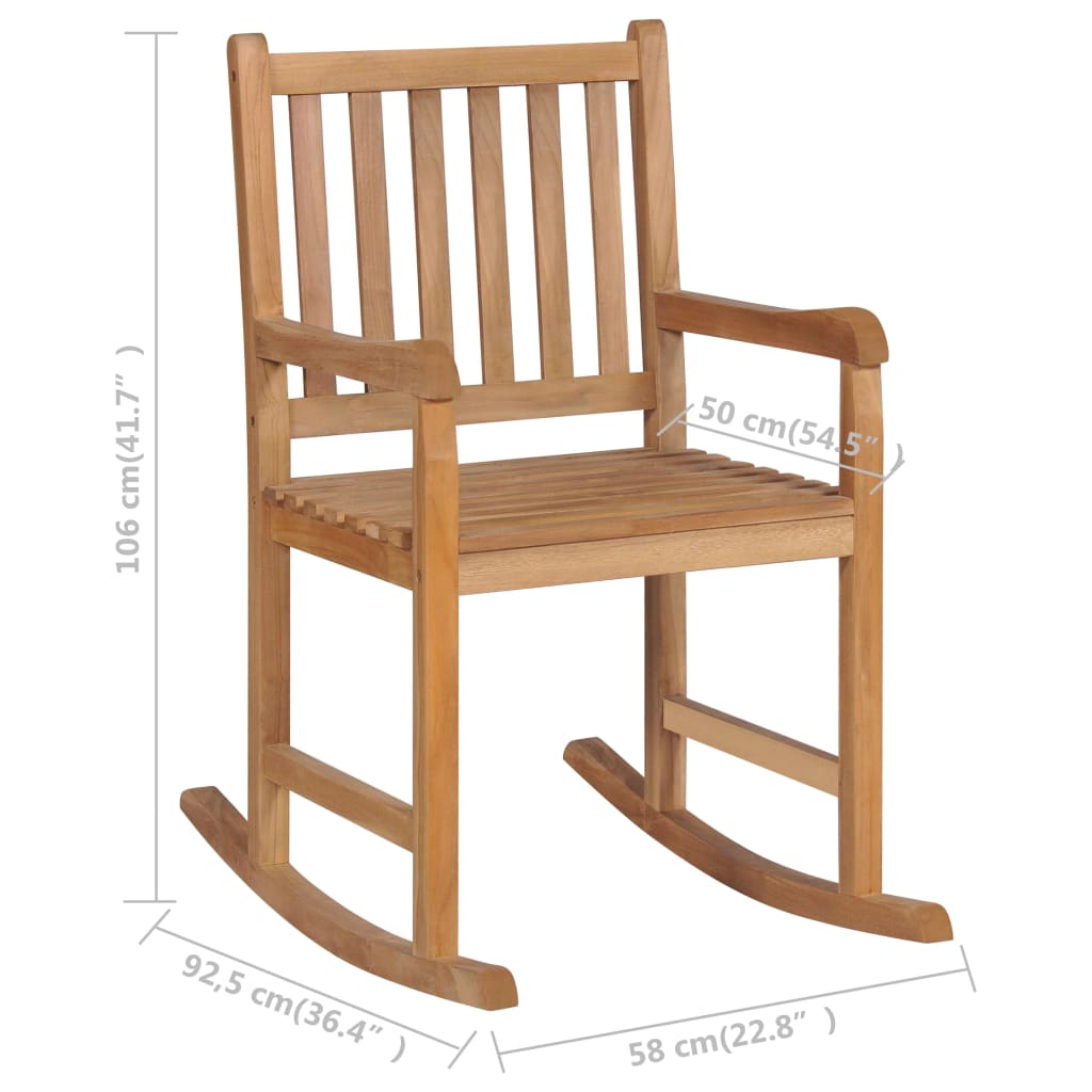 vidaXL Rocking Chair with Beige Cushion Solid Teak Wood
