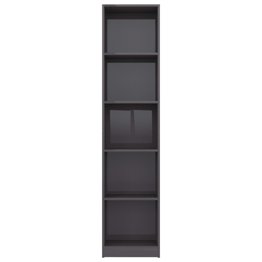 vidaXL 5-Tier Book Cabinet High Gloss Gray 15.7" x 9.4" x 68.9" Engineered Wood