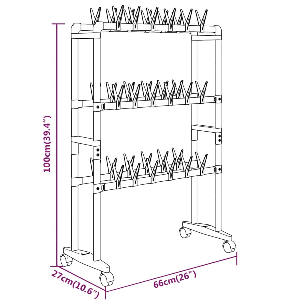 vidaXL Shoe Rack with Wheels Silver 26"x10.6"x39.4"