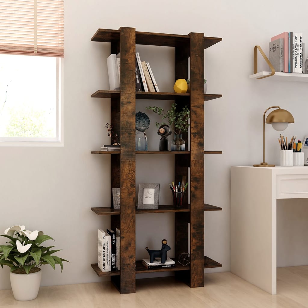 vidaXL Book Cabinet/Room Divider Smoked Oak 31.5"x11.8"x63" Engineered Wood