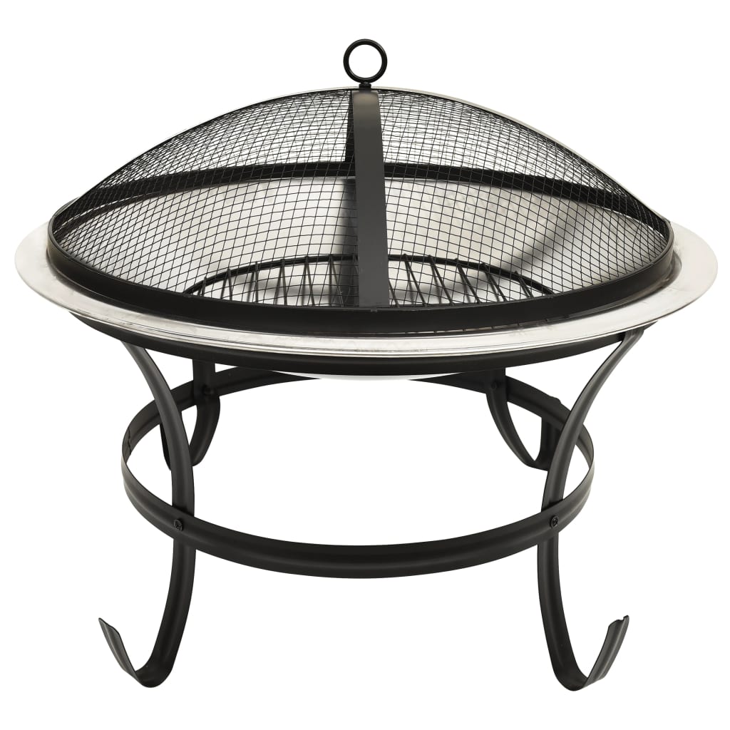 vidaXL 2-in-1 Fire Pit and BBQ with Poker 22"x22"x19.3" Stainless Steel