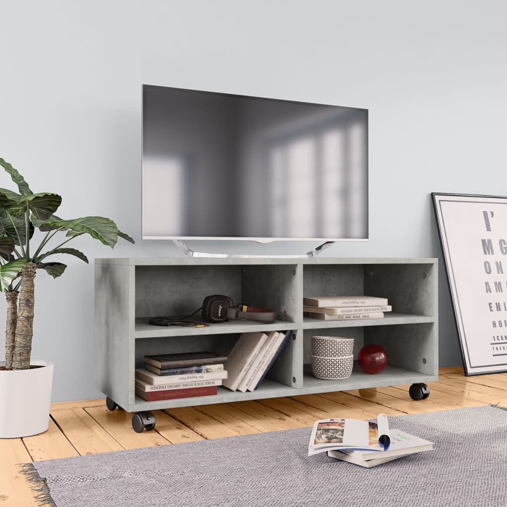 vidaXL TV Stand with Castors Concrete Gray 35.4"x13.8"x13.8" Engineered Wood