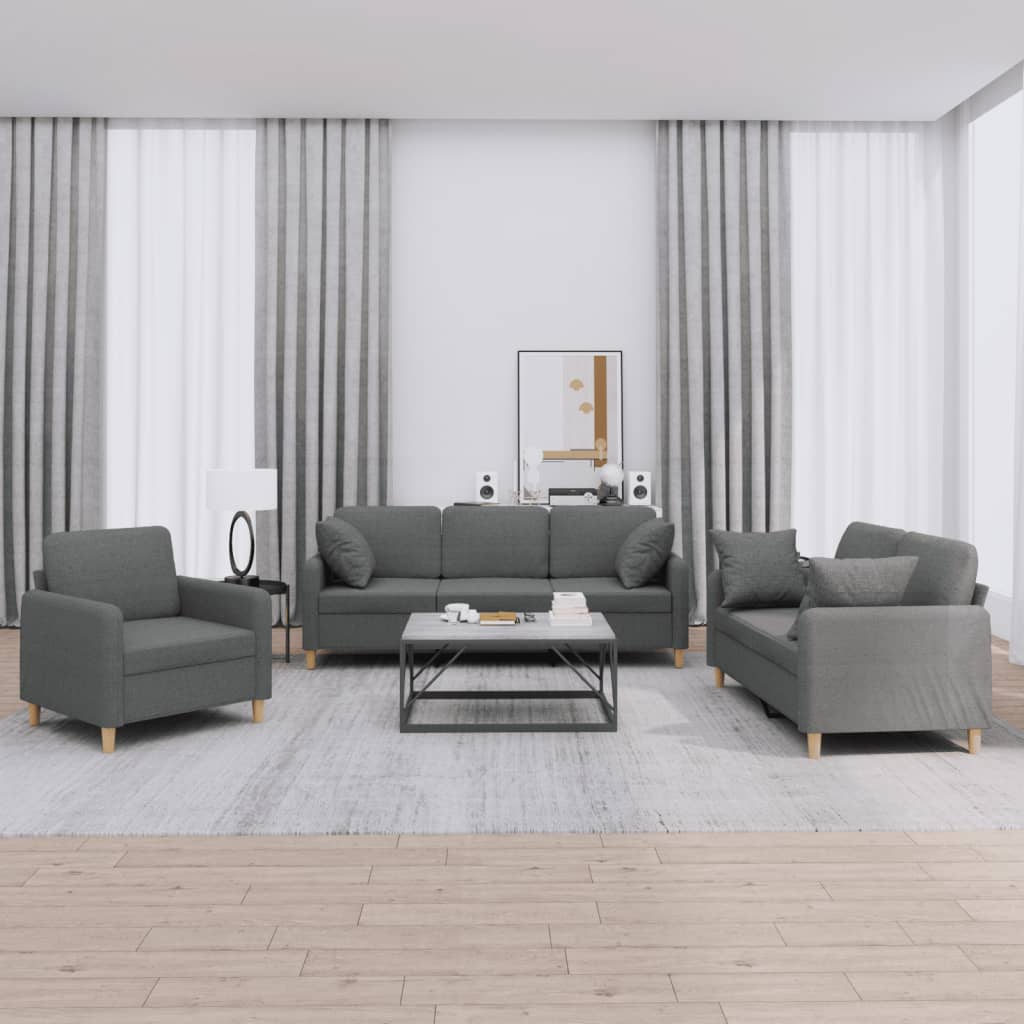 vidaXL 3 Piece Sofa Set with Pillows Dark Gray Fabric
