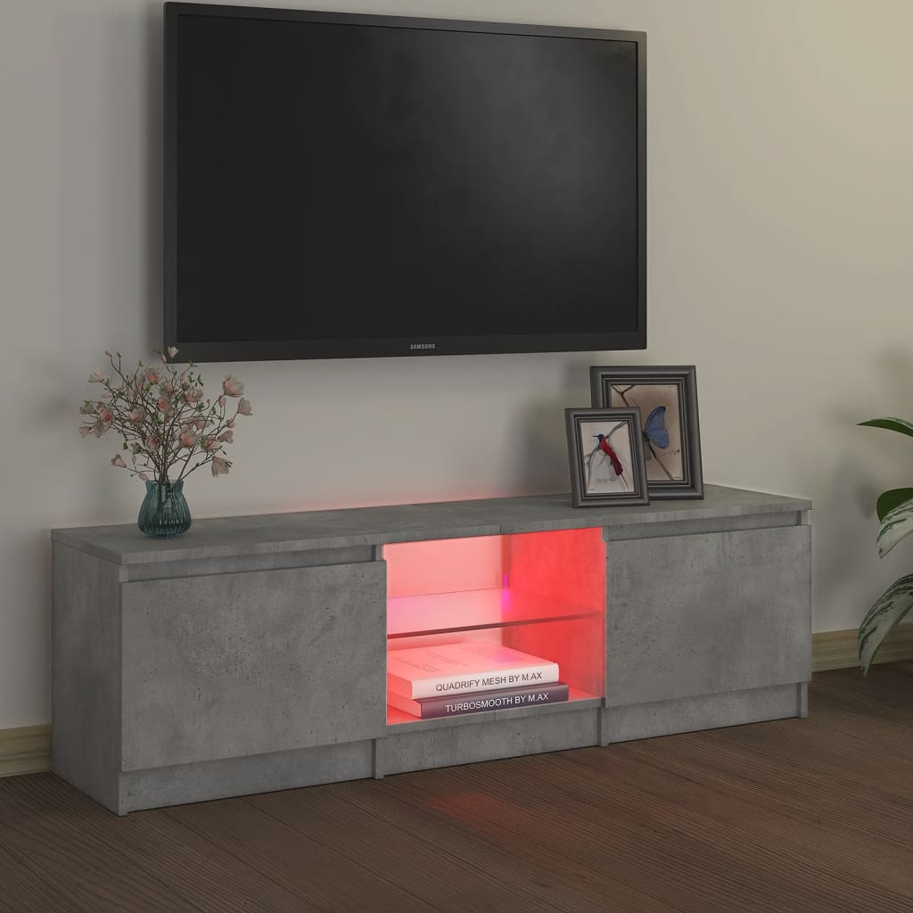 vidaXL TV Stand with LED Lights Concrete Gray 47.2"x11.8"x14"