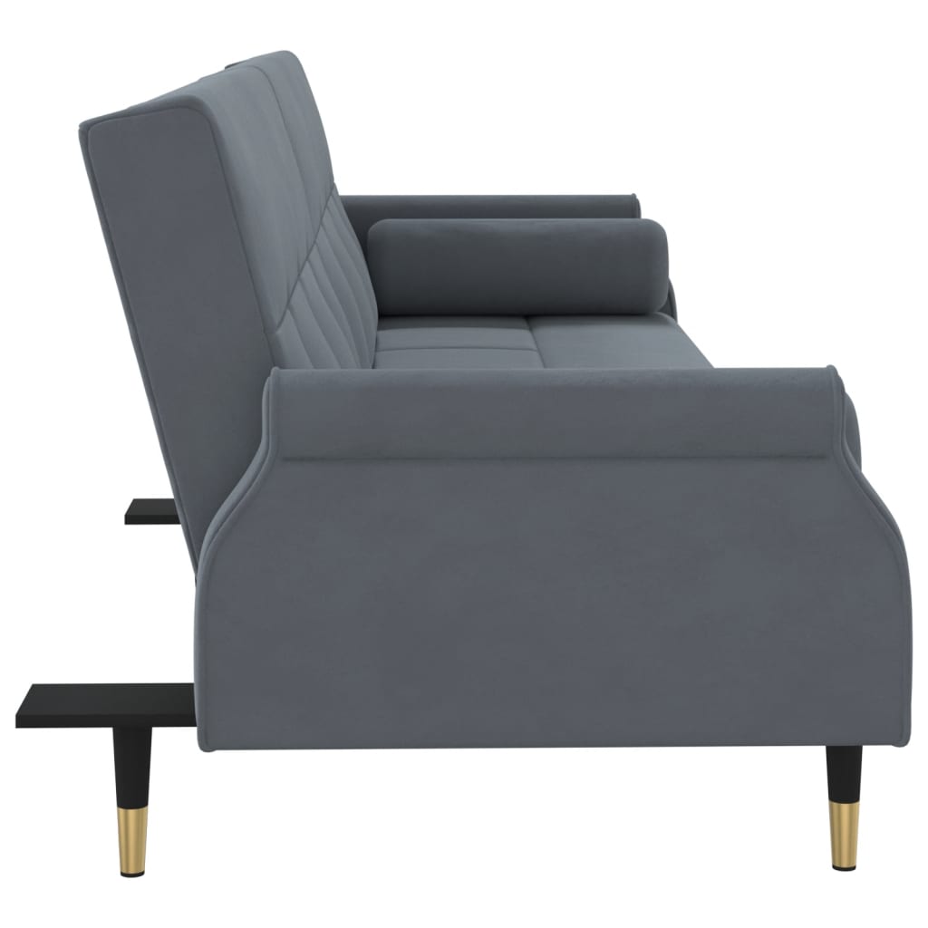 vidaXL Sofa Bed with Cushions Dark Gray Velvet