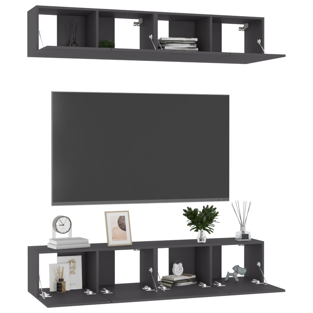 vidaXL TV Cabinets 4 pcs Gray 31.5"x11.8"x11.8" Chipboard