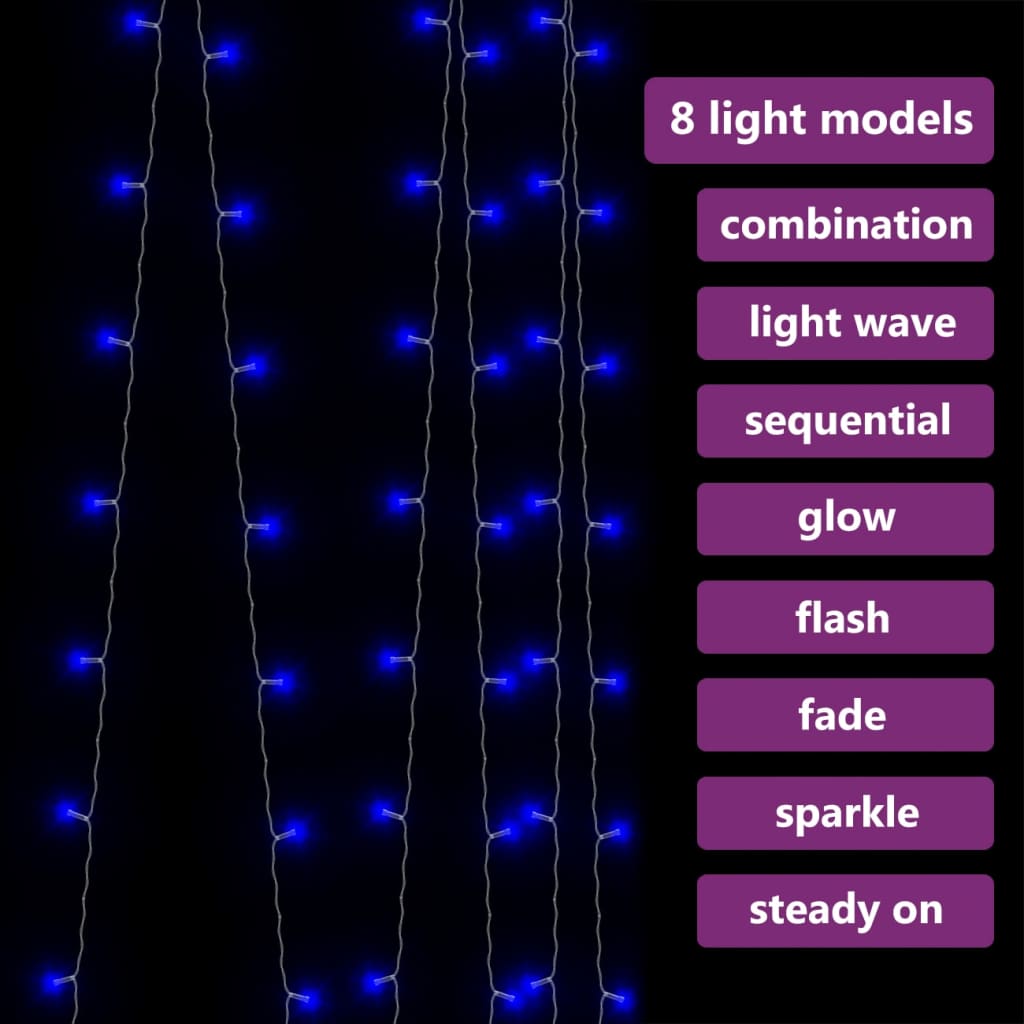 vidaXL LED Curtain Fairy Lights 9.8'x9.8' 300 LED Blue 8 Function
