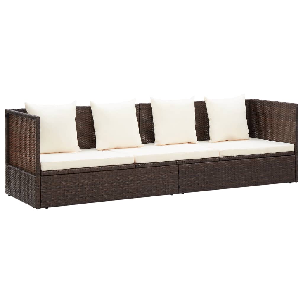 vidaXL Patio Bed with Cushion & Pillows Poly Rattan Brown