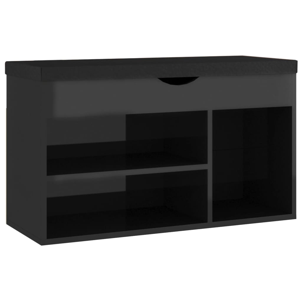 vidaXL Shoe Bench with Cushion High Gloss Black 31.5"x11.8"x18.5" Chipboard