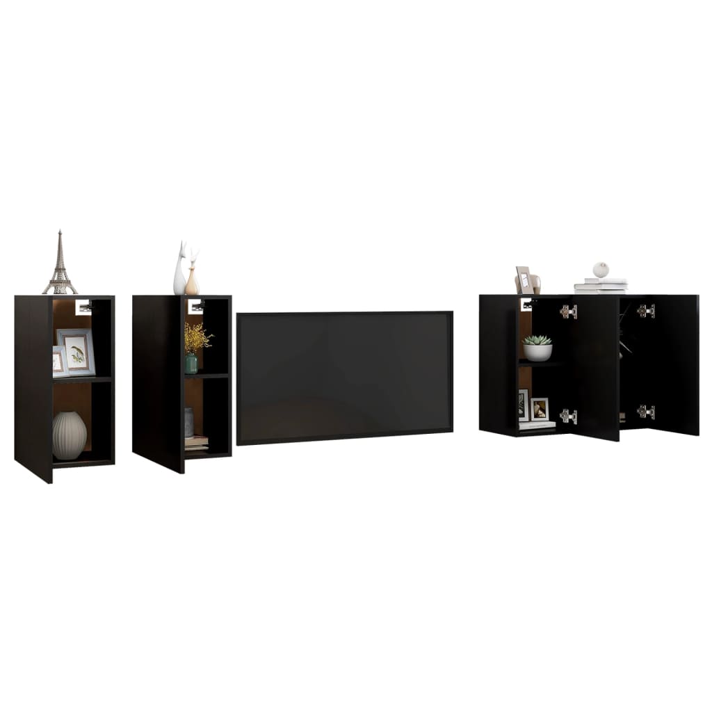 vidaXL TV Cabinets 4 pcs Black 12"x11.8"x23.6" Engineered Wood
